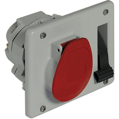 057302 Legrand 3PNT 125x105mm panel mount interlocked receptacle, IP44, IK08, In 16A, Vn380415Vac, red. Supplied without cable glands