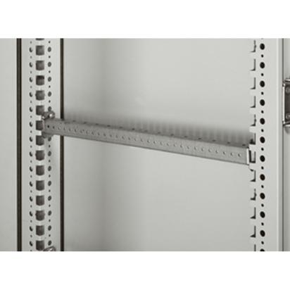 048014 Legrand Simple crossbar 400 mm horizontal. They allow the construction of partial frames inside the cabinets. Provisional pre-positioning before final fixing by screws. Holes with 25mm pitch prepared for cage nuts. Made of galvanized steel. Can be upright in either width, depth or height.