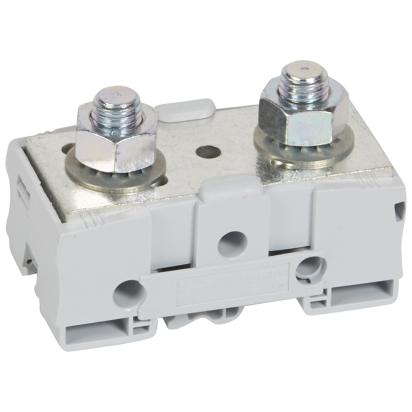 039034 Legrand Power clamp for 12 mm diameter bars or lugs. Pitch 46 mm. nominal capacity 240 sq. mm. For asymmetrical rails