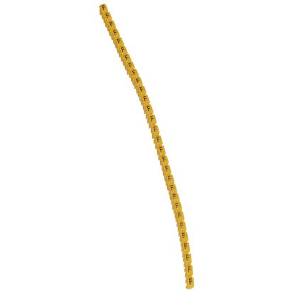038365 Legrand Polyamide 66. Letter F. Black on yellow background. Marking for Viking 3 terminal blocks, modular terminal blocks and conductors with cross sections from 4 to 6 sq. mm.