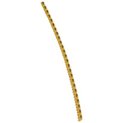 038315 Legrand Polyamide 66. Letter P. Black on yellow background. Marking for Viking 3 terminal blocks, modular terminal blocks and conductors with cross sections from 0.5 to 1.5 sq. mm.