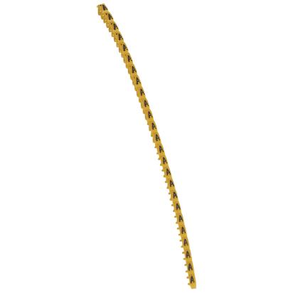 038300 Legrand Polyamide 66. Letter A. Black on yellow background. Marking for Viking 3 terminal blocks, modular terminal blocks and conductors with cross sections from 0.5 to 1.5 sq. mm.
