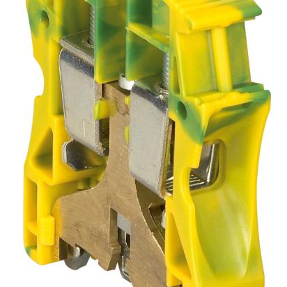 037175 Legrand Screw terminal for standard protective conductors max section 35mmq greenish color 1 connection 1 input 1 output metal foot. 15mm pitch