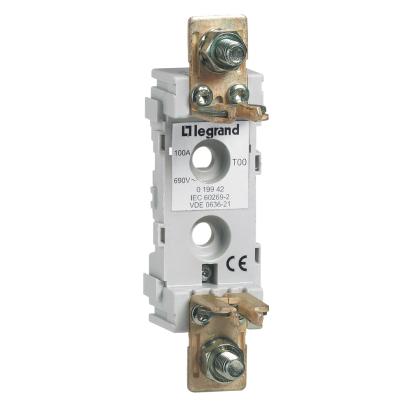 019942 Legrand Single-pole base for knife-edge fuses. Size 00 up to 100 A. Simple base. EN 60715 fastening.