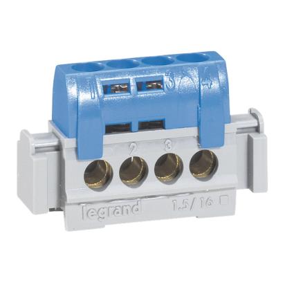 004840 Legrand IP terminal blocks 2x Neutral blue Outputs 4 x 1.5 to 16 sq. mm. 47 mm long. 100 A maxi 400 Vac with arrivals 25 sq. mm. 80 A maxi 400 Vac with arrivals 16 sq. mm.