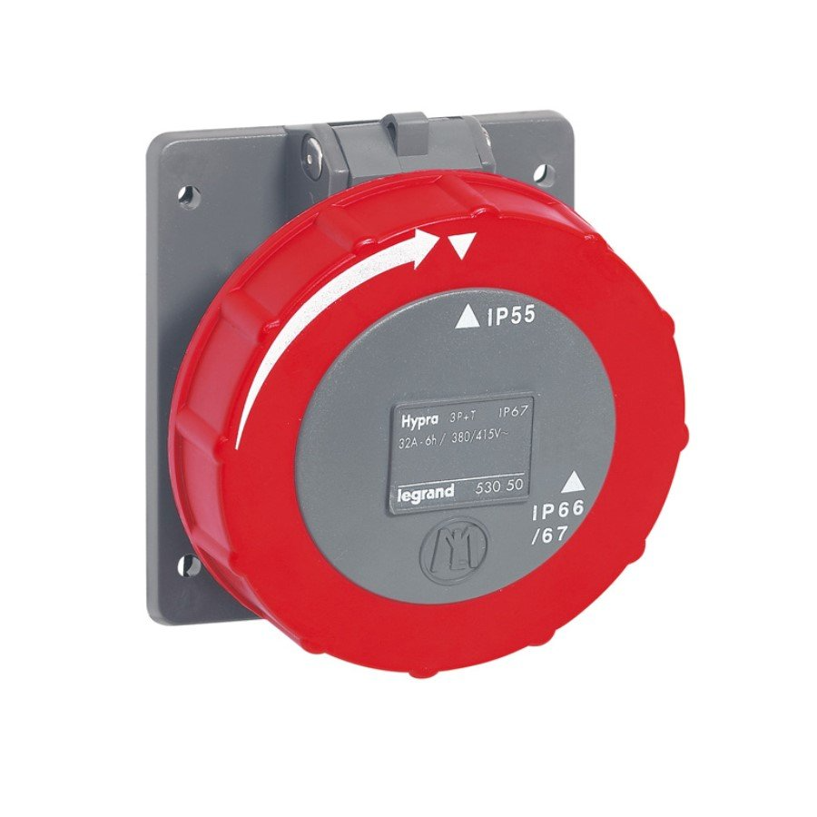 0 530 50 Legrand Hypra 3P+T IP66/67-55 unified center distance socket - 380V~ to 415V~ - plastic