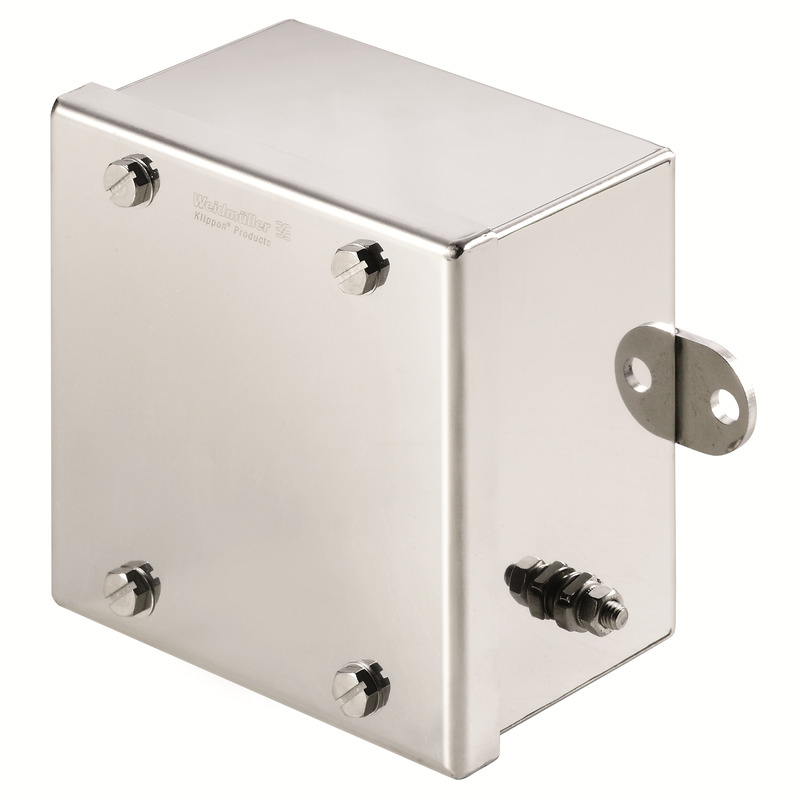 1002720000 Weidmuller - KLIPPON STB 3 SS Klippon STB (Small Terminal Box), Empty enclosure, stainless steel enclosure, Height: 190 mm, Width: 190 mm, Depth: 100 mm, Material: Stainless steel 1.4404 (316L), Mirror polished, silver