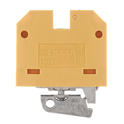 0474360000 Weidmuller - EK 2.5N SAK Series, PE terminal, Rated cross-section: 2.5 mm², Screw connection, Green/yellow, Direct mounting
