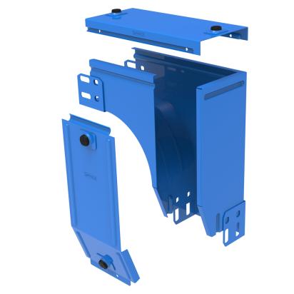 AY100G Legrand Left downward 90° bend with plane variation, complete with cover. Height 75 mm. Width 100 mm. Finish G Steel enameled blue GammaP.