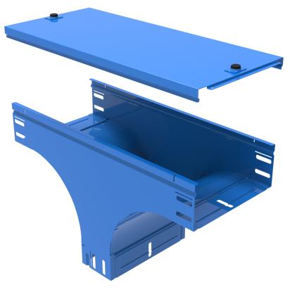 AW300G Legrand Vertical downward T-shaped drift, complete with cover. Height 75 mm. Width 300 mm. Finish G Steel enameled blue GammaP.