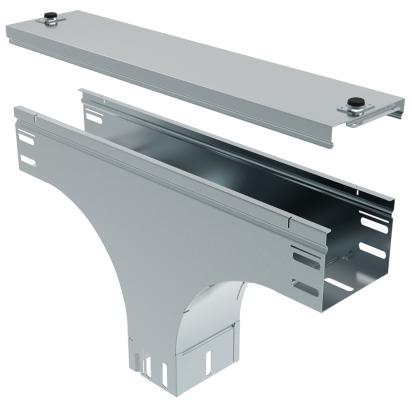 AW150Z Legrand Vertical downward T-shaped drift, complete with cover. Height 75 mm. Width 150 mm. Finish Z Sendzimir galvanized steel.