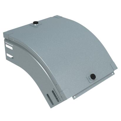 AQ200Z Legrand Downward bend at 45 complete with cover. Height 75 mm. Width 200 mm. Z finish Sendzimir galvanized steel.