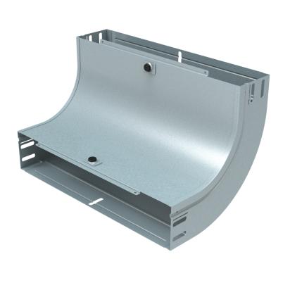 AM400Z Legrand Upward curve at 90 complete with cover. Height 75 mm. Width 400 mm. Z finish Sendzimir galvanized steel.