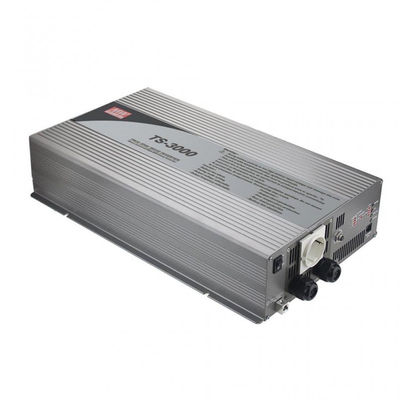 TS-3000-224B Mean Well DC-AC True Sine Wave Inverter for stand alone systems; Battery 24Vdc; Output 230Vac; 3000W; EU AC Output receptacle; Peak power 200%