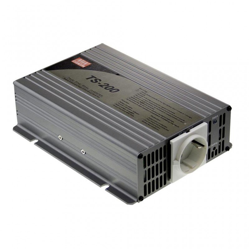 TS-200-224B Mean Well DC-AC True Sine Wave Inverter for stand alone systems; Battery 24Vdc; Output 230Vac; 200W; EU AC Output receptacle; Peak power 200%; Remote ON/OFF
