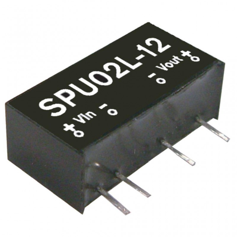 SPU02M-05 Mean Well DC-DC Converter PCB mount; Input 12Vdc +-10%; Output 5Vdc at 0.4A; SIP through hole package; 3000Vdc I/O isolation; SPU02M-05 is succeeded by SPUN02M-05.