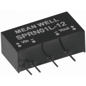 SPRN01N-12 Mean Well DC-DC Converter PCB mount; Input 22.8-26.4Vdc; Single Output 12Vdc at 0.084A; SIP through hole package; 1500Vdc I/O isolation