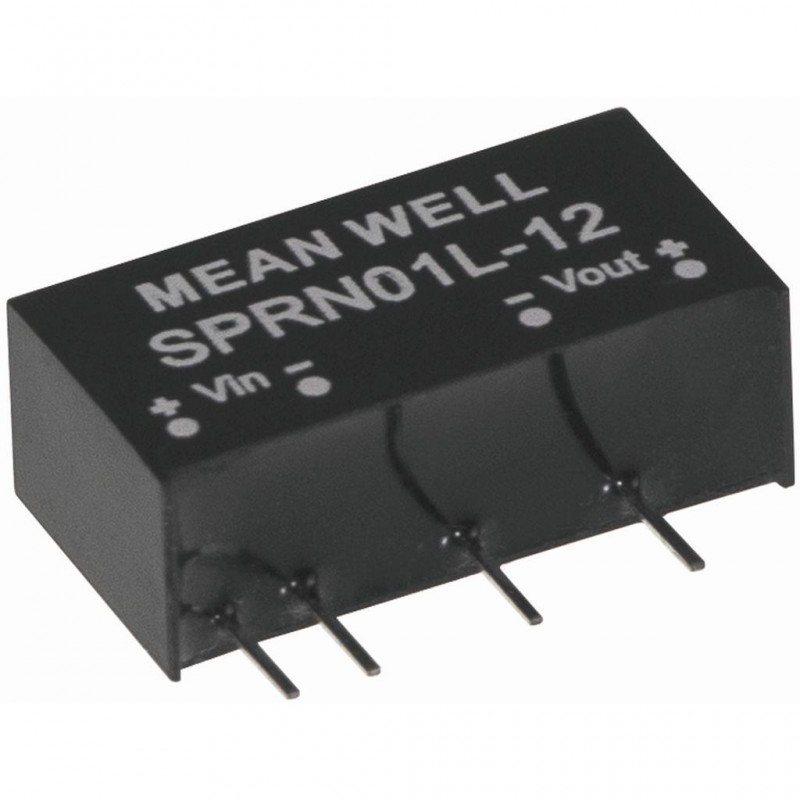 SPRN01L-05 Mean Well DC-DC Converter PCB mount; Input 4.75-5.5Vdc; Single Output 5Vdc at 0.2A; SIP through hole package; 1500Vdc I/O isolation