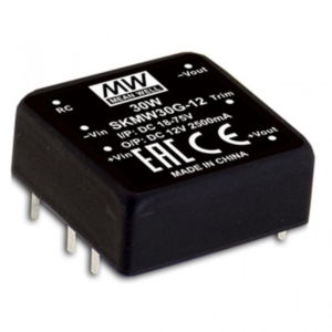 SKMW30G-03 Mean Well DC-DC Converter PCB mount; Input 18-75Vdc; Single Output 3.3Vdc at 7.5A; DIP Through hole package; 1\" x 1\" ultra compact size; Remote ON/OFF