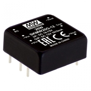 SKMW20G-05 Mean Well DC-DC Converter PCB mount; Input 18-75Vdc; Single Output 5Vdc at 4A; DIP Through hole package; 1\" x 1\" ultra compact size; Remote ON/OFF