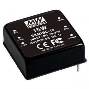 SKM15B-05 Mean Well DC-DC Converter PCB mount; Input 18-36Vdc; Output 5Vdc at 3A; DIP Through hole package; Built-in EMI filter; 1\" x 1\" ultra compact size
