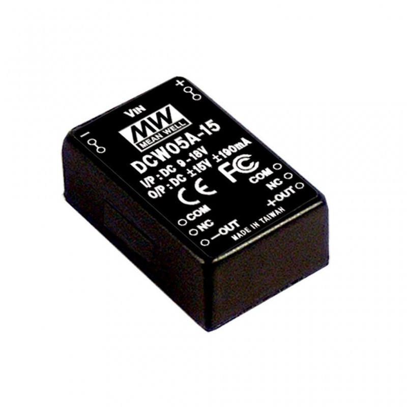 DCW05B-12 Mean Well DC-DC Converter PCB mount; Input 18-36Vdc; Output +/-12Vdc at 0.47A; DCW05B-12 is succeeded by DCWN06B-12.