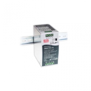 DBUF40-24 Mean Well 40A DIN rail Buffer Module which is used with DIN rail power supplies to provide short-term backup for the load.