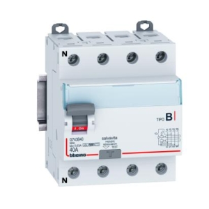 G743B40 Legrand Type B differential circuit breaker 4P In 40A Idn 30mA Vn 400Vac 4 modules