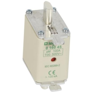 016045 Legrand Knife fuses type aM A.C.R. High breaking capacity. Size 00 With indicator. Rated current 100 A, Voltage 500 Vac. Breaking capacity 120 kA