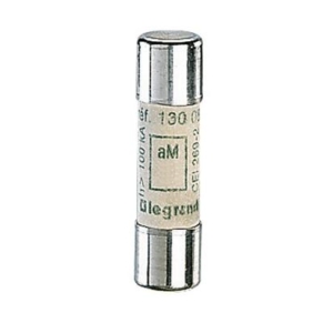 013004 Legrand Cylindrical fuses type aM A.C.R. High breaking capacity Rated current 4 A. Without striker 10.3 x 38 mm Voltage 500 Vac. Breaking capacity 100 kA