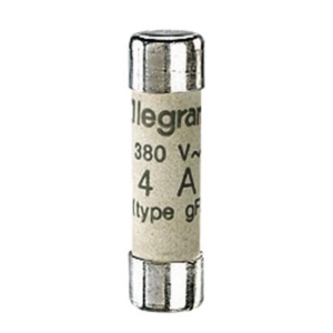 012304 Legrand Cylindrical fuses type gG B.C.R. Low breaking capacity. Rated current 4 A. Without indicator 8 x 32 mm. Voltage 400 Vac Breaking capacity 20 kA