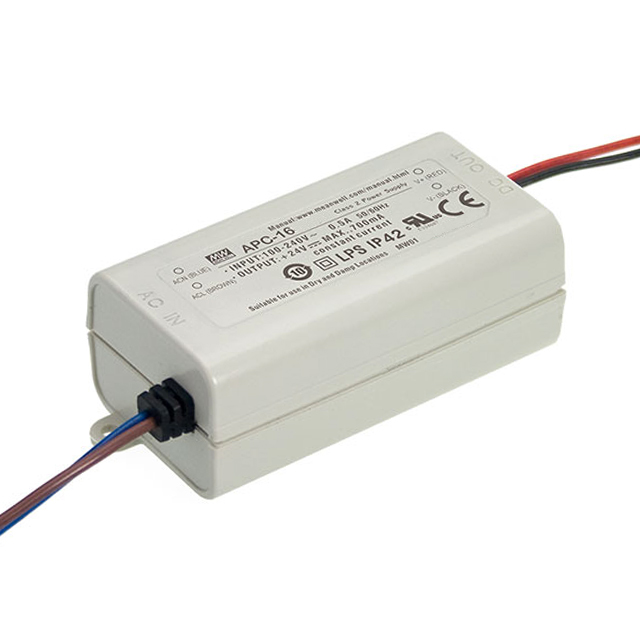 APC-16-350 Mean Well LED POWER SUPPLY,OPERATION MODE: CONSTANT CURRENT (CC),350 MA,12 VDC TO 48 VDC,16.8 W,WITHOUT DIMMING,1 OUTPUT,MOUNTING STYLE: DESKTOP
