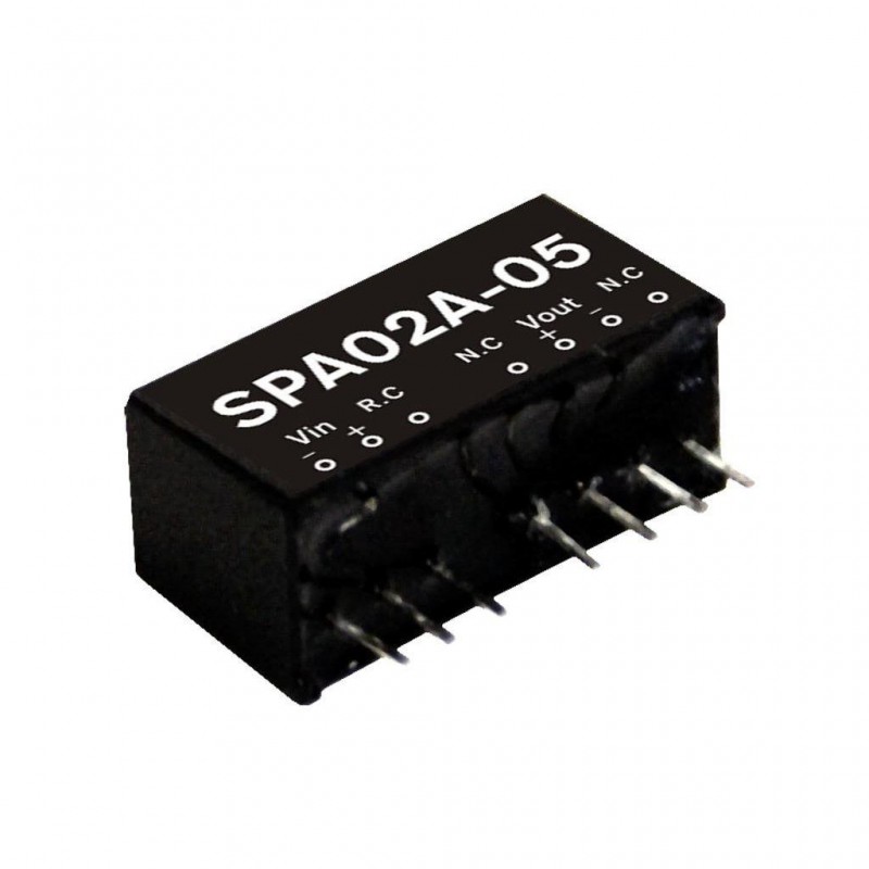 SPA02E-05 Mean Well DC-DC Converter PCB mount; Input 4.5-9Vdc; Output 5Vdc at 0.4A; SIP through hole package; SPA02E-05 is succeeded by SPAN02E-05.