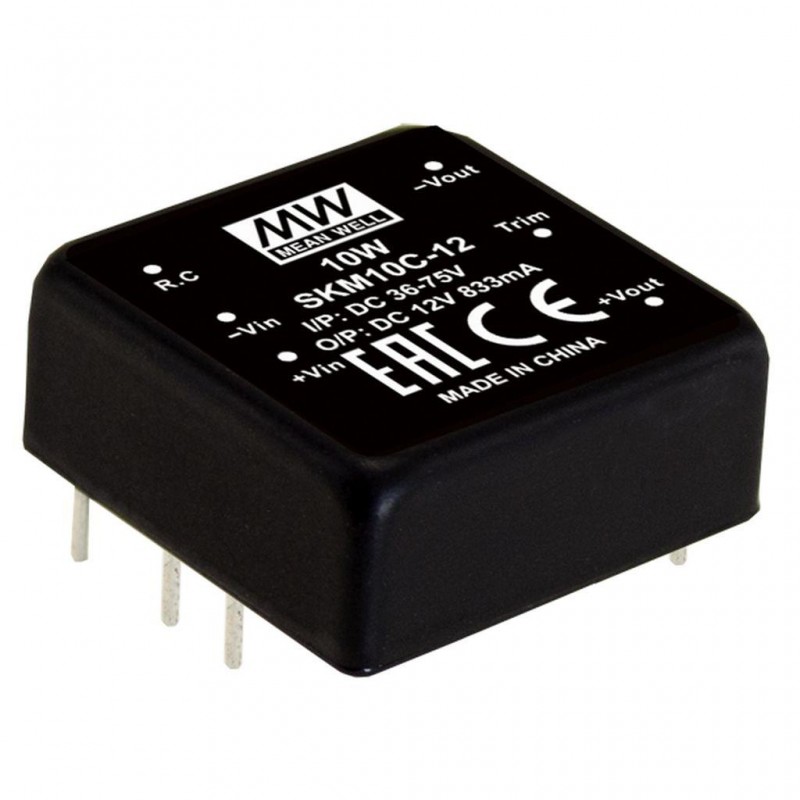 SKM10A-12 Mean Well DC-DC Converter PCB mount; Input 9-18Vdc; Single Output 12Vdc at 0.83A; DIP Through hole package; 1\" x 1\" ultra compact size