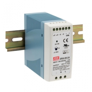 DRA-60-12 Mean Well AC-DC Industrial DIN rail power supply; Output 12Vdc at 5A; Dimming 0-10Vdc PWM Resistance; plastic case