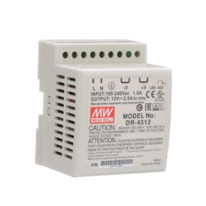 DR-4512 Mean Well POWER SUPPLY, DR-45 SERIES, 1.5-3.5 AMP, 100-240 VAC, 12 VDC, DIN RAIL MOUNT, 50/60 HZ, SCREW TERMINAL