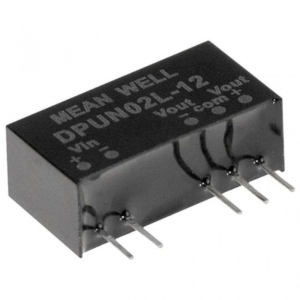 DPUN02L-15 Mean Well DC-DC Converter PCB mount; Input 4.5-5.5Vdc; Dual Output +-15Vdc at +-0.067A; SIP Through hole package; 3000Vdc I/O isolation