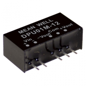 DPU01M-05 Mean Well DC-DC Converter PCB mount; Input 10.8-13.2Vdc; Dual Output ±5Vdc at 0.1A; SIP Through hole package