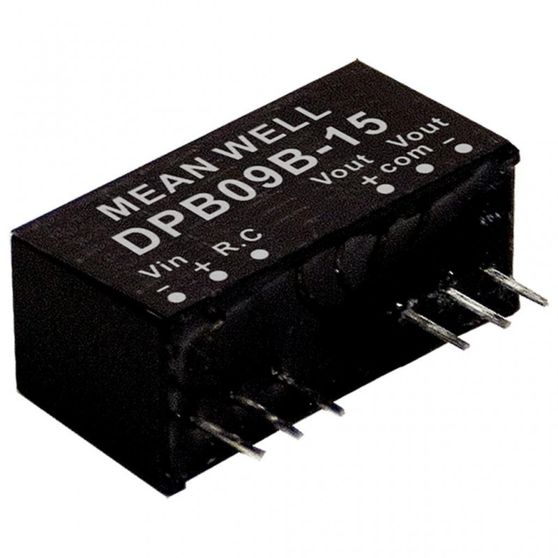 DPB09C-05 Mean Well DC-DC Regulated Converter PCB mount; Wide Input 36-75Vdc; Dual Output +-5Vdc at +-0.8A; SIP through hole package; Remote ON/OFF