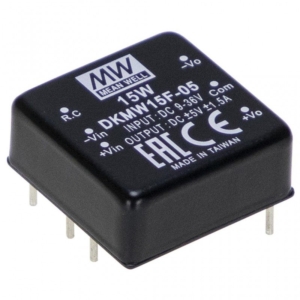 DKMW15F-12 Mean Well DC-DC Converter PCB mount; Ultrawide input 9-36Vdc; Single Output +-12Vdc at +-0.625A; DIP Through hole package; 1\" x 1\" compact size