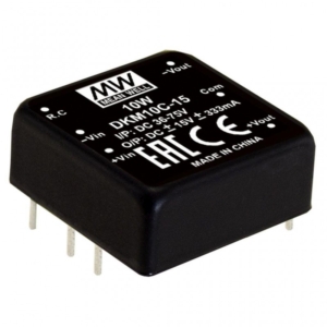 DKM10B-05 Mean Well DC-DC Converter PCB mount; Input 18-36Vdc; Dual Output +-5Vdc at +-1A; DIP Through hole package; 1\" x 1\" ultra compact size