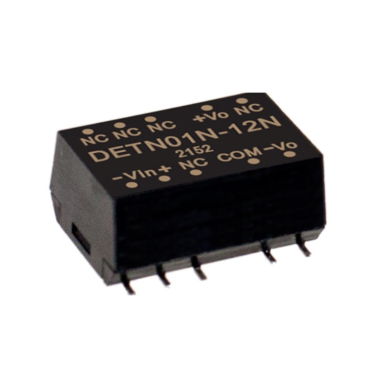 DETN01L-12N Mean Well DC/DC Converter 1W Input 4.5-5.5Vdc Output 12Vdc SMD Package with industry standard pinout 3KVDC I/O isolation L15.24xW10.9xH9.1mm