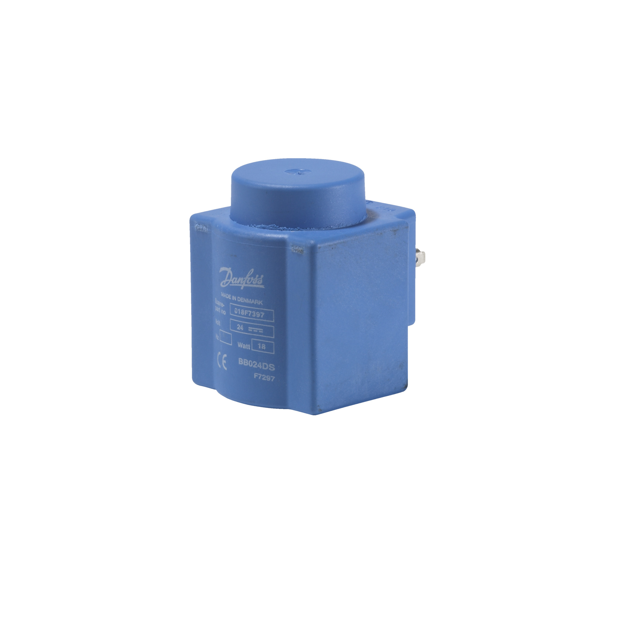 018F7397 Danfoss REPLACEMENT COIL, 24V, 16W, STEAM COILS UP TO 140°C, IP65 VERSION WITH MOUNTED CABLE SPIN Solenoid Coils, BB024DS, DIN Fork, Multiple Packaging