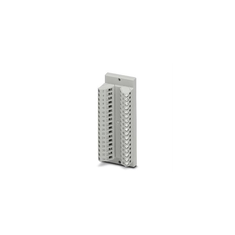 2280268 Phoenix Contact - Interface module - DFLK 34 The VARIOFACE feed-through module implements a 1:1 connection between screw connection terminal blocks and an IDC/FLK pin strip (2.54 mm, number of positions: 34).