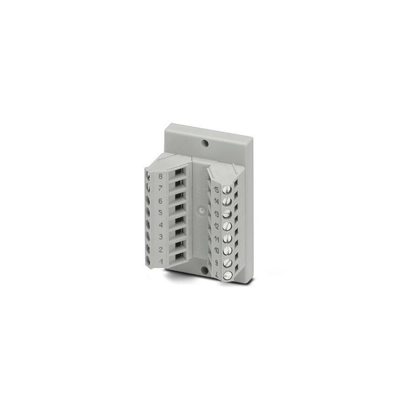 2280307 Phoenix Contact - Interface module - DFLK-D15 SUB/B The VARIOFACE feed-through module implements a 1:1 connection between screw connection terminal blocks and a D-SUB miniature socket strip (number of positions: 15). A separate ground tap is available.