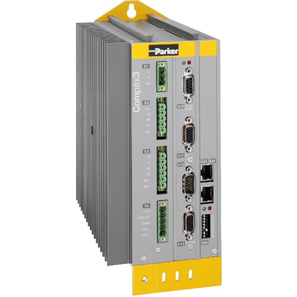 C3S063V2F12I31T40M00 Parker SINGLE-AXIS SERVO DRIVE/CONTROLLER,COMPAX3S SERIES,POWER INPUT: 1AC 230V/13A,ETHERCAT INTERFACE,INCREMENTAL ENCODER,6.3 AMP OUTPUT,COMPATIBLE MOTOR TYPE: BRUSHLESS/DIRECT DRIVE/FRAMELESS/LINEAR SERVOS/SPINDLE/INDUCTION
