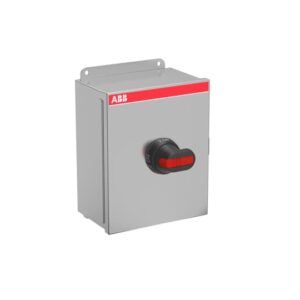 1SCA022824R0580 ABB - EOT100U3S4-P Enclosed Switch Disconnector, 3-p. Max. Horse power rating at three phase 480V 50HP. General purpose current rating 100A. Stainless steel enclosure, NEMA Type 4/4X Watertight, Pistol handle. Interlocked cover. Defeatable interlocking.