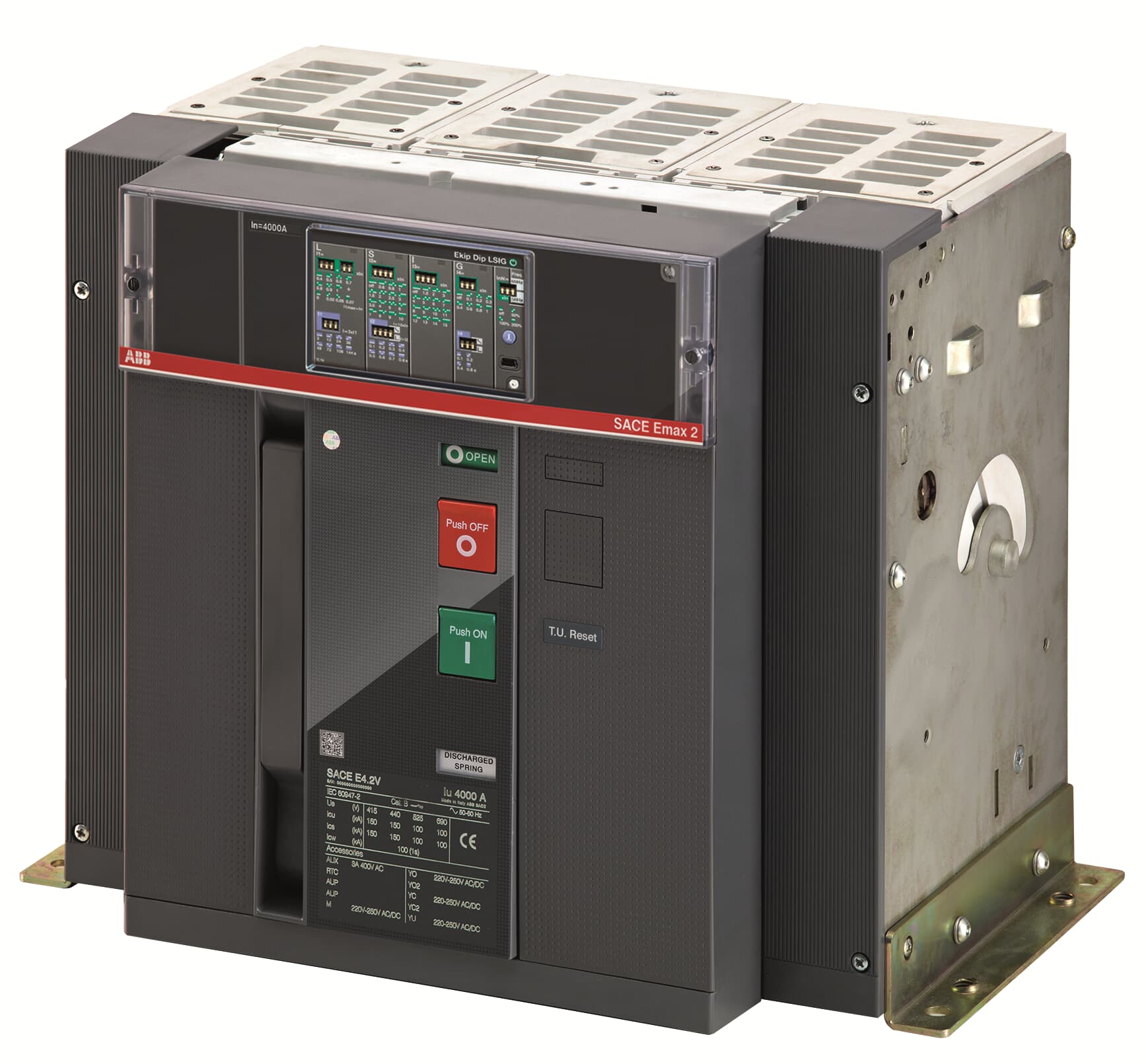 1SDA071142R1 ABB - E4.2N 3200 Ekip Dip LSI 3p F HR CIRCUIT BREAKER SACE EMAX2 E4.2N 3200 FIXED THREE-POLE WITH TERMINALS REAR HORIZONTAL AND SOLID-STATE RELEASE IN AC EKIP/DIP-LSI R 3200 FITTED WITH: 4 AUXILIARY CONTACT AND C.BREAKER IN POSITION OPEN-CLOSED