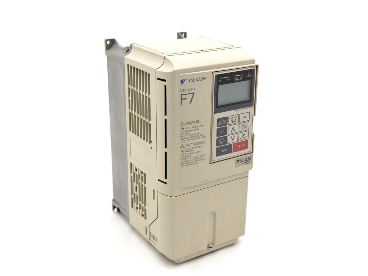 CIMR-F7U45P5 Yaskawa AC DRIVE, F7, VARISPEED, INPUT: 3 PHASE/380-480 VAC, HD INPUT: 12.5 AMP, ND INPUT: 15.0 AMP, OUTPUT: 3 PHASE/0-480 VAC, HD OUTPUT: 12.5 AMP/9.5 KVA, ND OUTPUT: 12.5 AMP/9.5 KVA