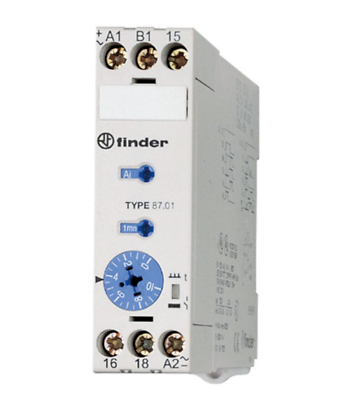 87.11.0.240.0000 Finder TIME DELAY RELAY,MODULAR,INDUSTRIAL,CONTACT CONFIGURATION:SPDT,NOM INPUT VOLTAGE:240V,DELAY TIME RANGE: 0 SEC TO 100 HRS